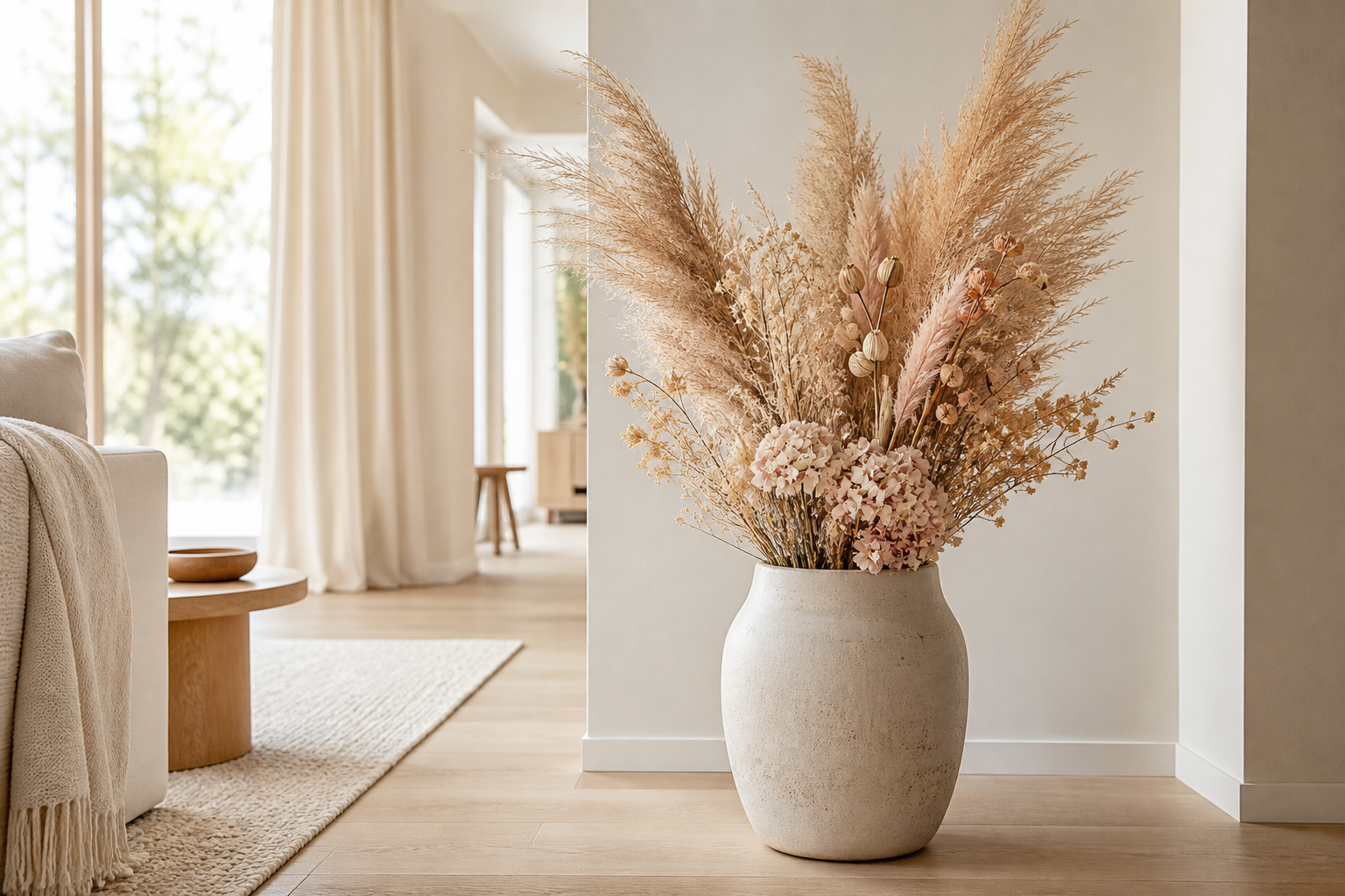 Pampaspluimen in een interieur